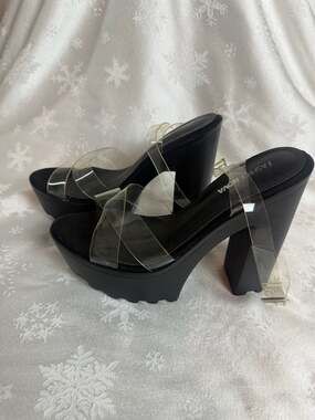 Fashion Nova Melantha Clear PVC Platform Heels Black Size 8.5 Y2K Clubwear